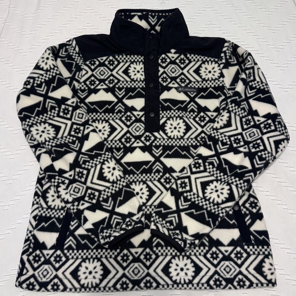 Columbia Helvetia Half Snap Fleece Sweatshirt Women’s M Black Geometric Aztec